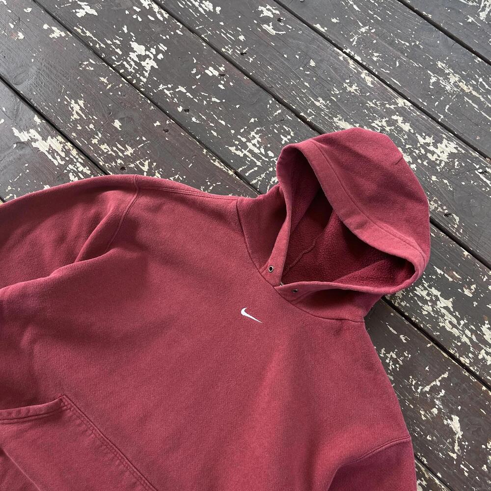 (L) Vintage 90s Y2K Nike Center Swoosh Hoodie Red Maroon White Embroidered
